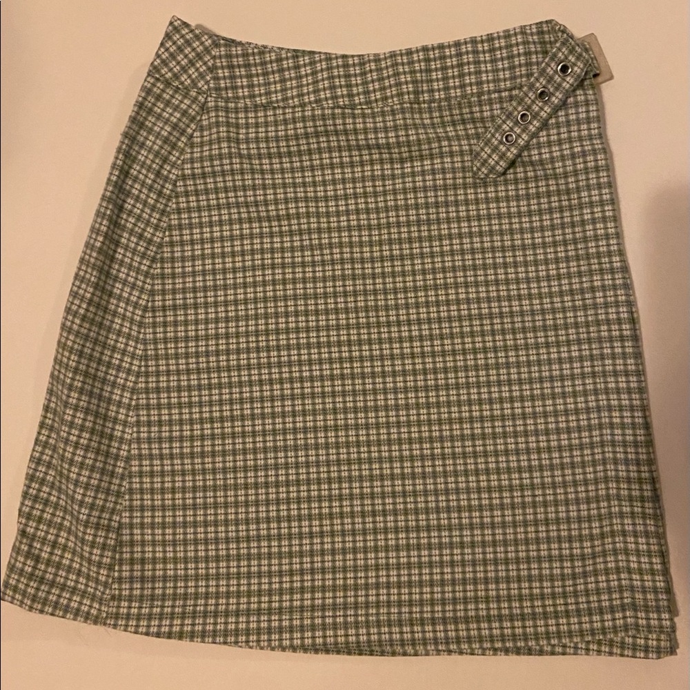 Brandy Melville Green Plaid Emerson Buckle Skirt
